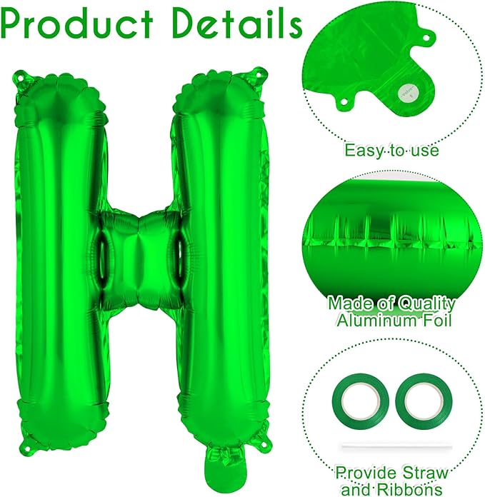 26 Pcs Green Letter Balloons,16 Inch Foil Alphabet Letter Balloons,Letter A-Z Balloon Banner Custom Phrase Balloon for Birthday Party Wedding Anniversary Decoration (Green 26pcs)