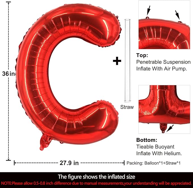 Lovoir 40 Inch Large Red Letter C Balloons Big Size Jumbo Mylar Foil Helium Balloon for Birthday Party Celebration Decorations Alphabet Red C