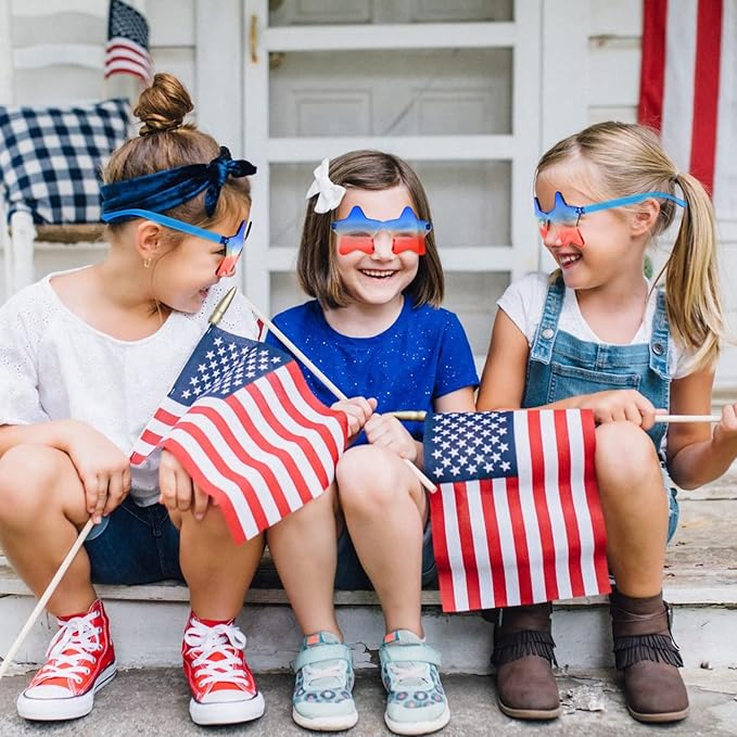 JUSTOTRY 6 Pcs 4th of July Sunglsses Patriotic Glasses Red White and Blue American Flag Sunglasses USA Accessories