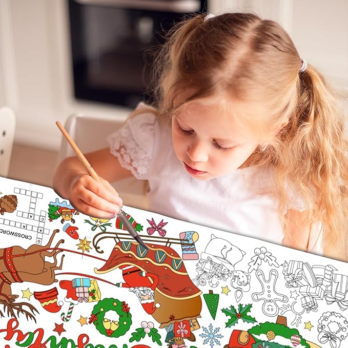 Christmas 30 x 72 Inches Jumbo Paper Coloring Tablecover, Giant Coloring Poster/Tablecloth, Classroom Activities Banner Christmas Party Decorations Crafts for Kids