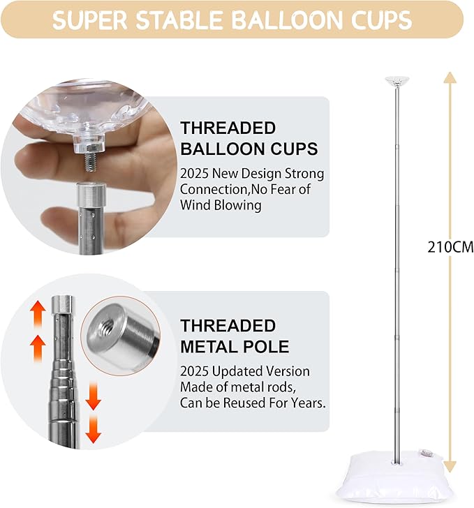 Upgraded Balloon Column Stand Kit, 7 Feet Height Adjustable Balloon Tower Pillar with Reusable Metal Telescopic Design for Graduation, Wedding, Baby Shower, Birthday Party Decoration