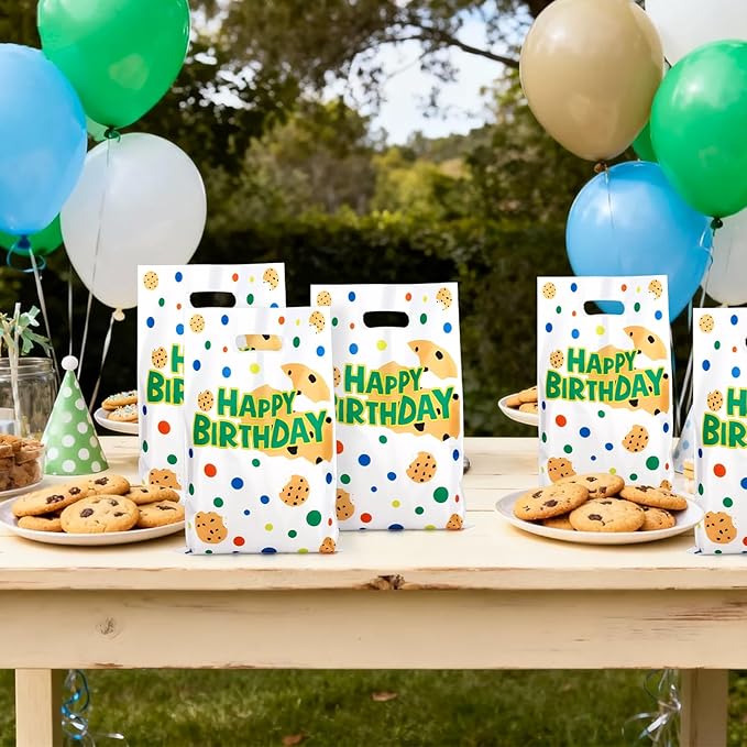 50pcs Cookies Gift Bags, Colorful Happy Birthday Goodie Bags for Party Favors Cartoon Theme Birthday Decorations for Boys Girls Celebrations Party Supplies