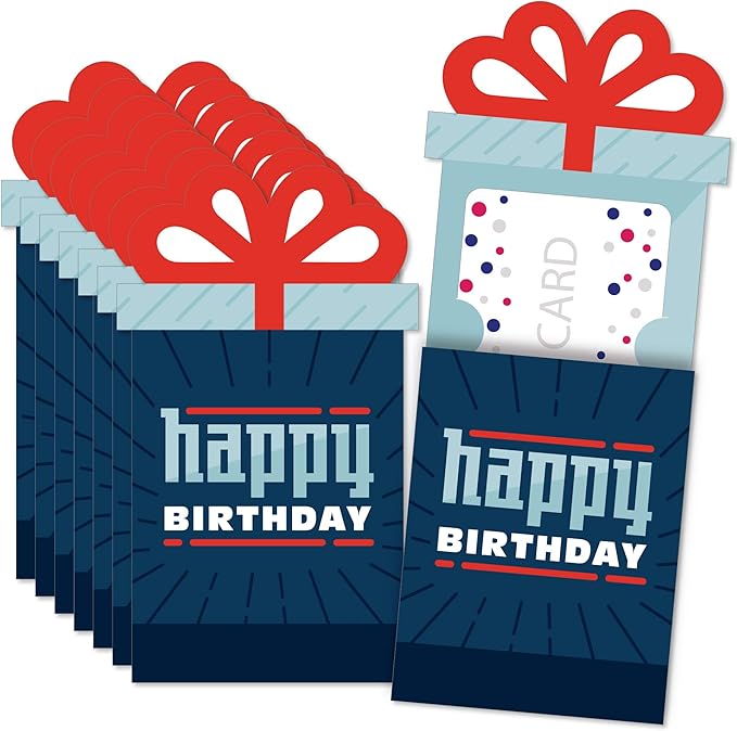 Big Dot of Happiness Boy Birthday - Birthday Party Money and Gift Card Sleeves - Nifty Gifty Card Holders - Set of 8