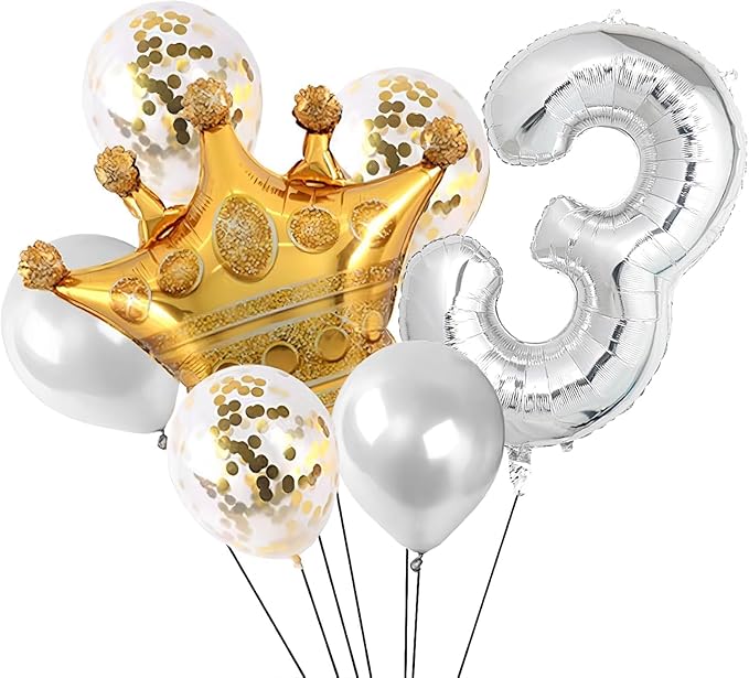 16 In Silver Large Numbers Balloons 0-9, Self Inflating Number 3 Balloons for Boys Girls, Big Silver Digit 3 Balloons for Women Men Birthday Party Anniversary Wedding Supplies Decorations