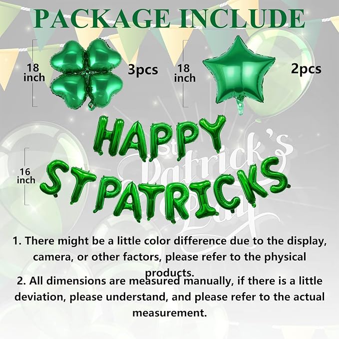 Green Four Leaf Balloons Foil St. Patrick's Day Balloons Star Balloon for Spring Birthday Decorations Four-leaf Ballons St. Patrick's Day Decorations Party Supplies Arch Kits Party Balloon Sets 20pcs