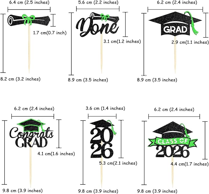 24 Pack 2026 Congrats Grad Cupcake Toppers Set, Graduation Cupcake Decor, Class of 2026 Cupcake Picks for Senior High School College Grad Party Decorations Supplies(Black with Green) A