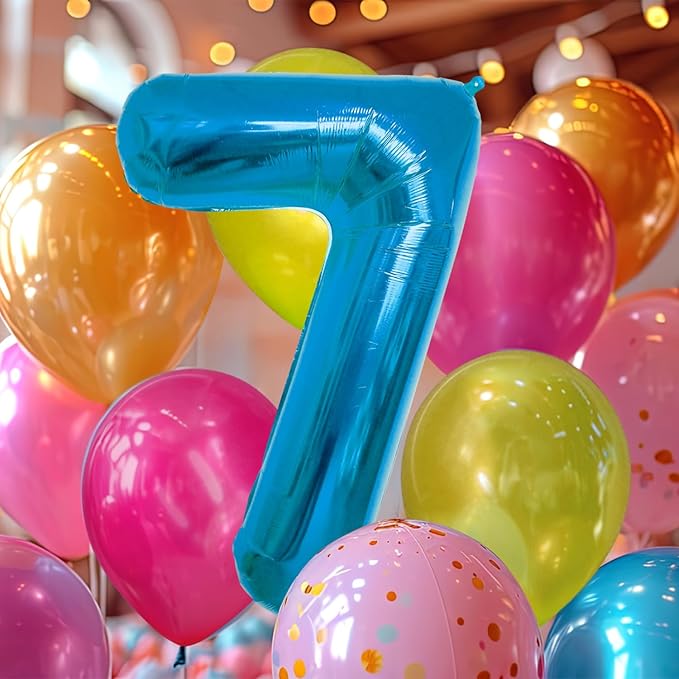 40 Inch Large Blue Number Celebration and Decoration Balloon for Birthday Parties, Graduations, Anniversaries, Weddings, Photo Shoots, Special Events - Helium Foil Mylar (Blue Number 7)