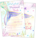 Mermaid Birthday Party Invitation Cards for Kids Girls, Ocean Theme Birthday Celebration Party Invite Cards Supplies, 20 Double-Sided Fill In Invites With Envelopes -07