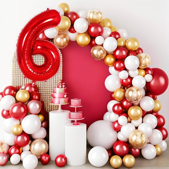 Red Number 6 Balloon 40 Inch, Big Large Foil Helium Number Balloons, Jumbo Giant Mylar Number 6 Balloons for 6 Year Old Birthday Red Party Decorations Supplies Anniversary