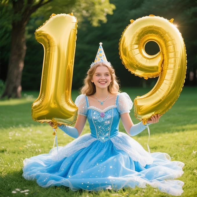 40 Inch Gold Balloon Number 9,Jumbo Mylar Foil Helium Balloon for 9 19th 29th 39th 90th 99th Digital Balloons for Birthday Party,Wedding Anniversary Party Decorations