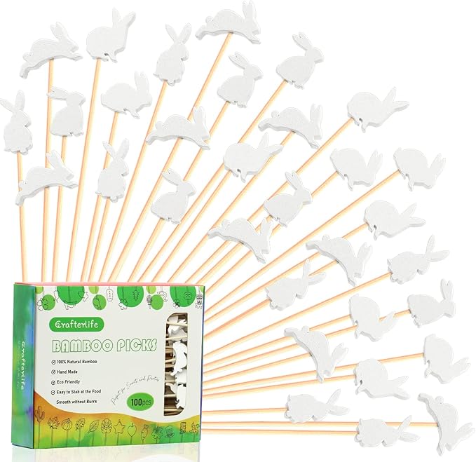 Easter Rabbit Cocktail Picks Fruit Dessert Sticks Sandwich Food Toothpicks Charcuterie Appetizer Skewers, 5 Inch, Handmade of Bamboo Wood, for Easter Decoration Party Supplies (Easter Bunny)