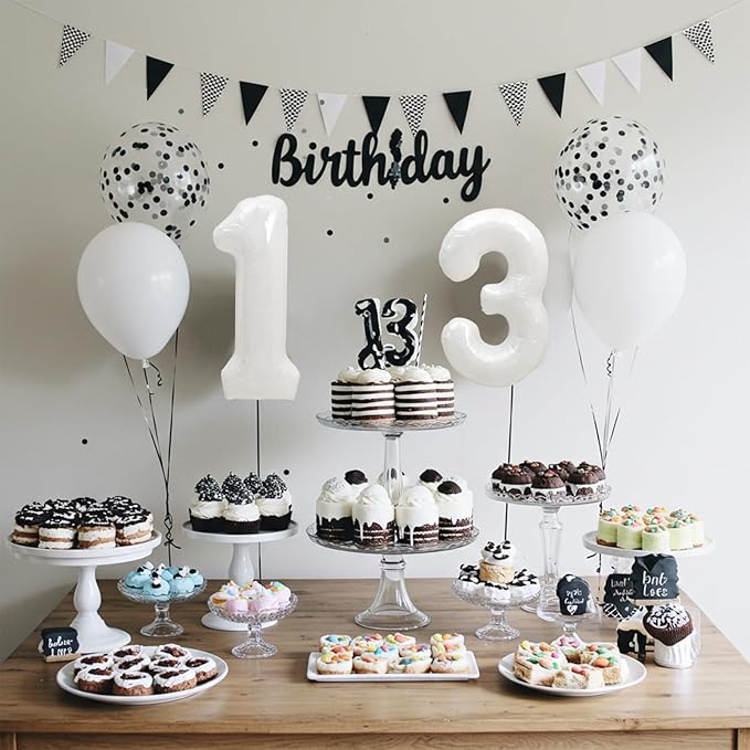 TONIFUL Balloons 16 Inch White 0-9 Number Mylar Foil Balloons 10 Pcs Custom digitalal Balloons for 2026 New Year Eve Birthday Party Engagement Graduations Anniversary Baby Shower
