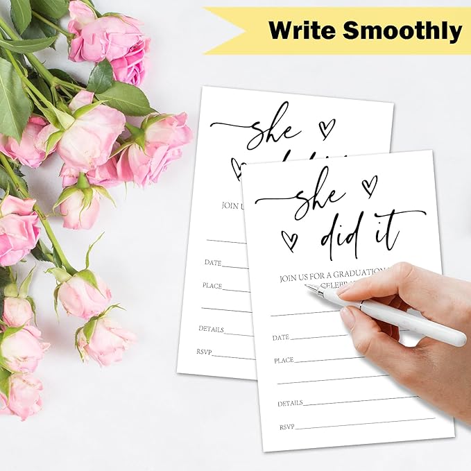 Black And White Graduation Invites 20 Pcs Minimalism Graduation Party Invitations She Did It Grad Party Invites for Women Double Sided Invitation Card for University Graduating Decorations Y419