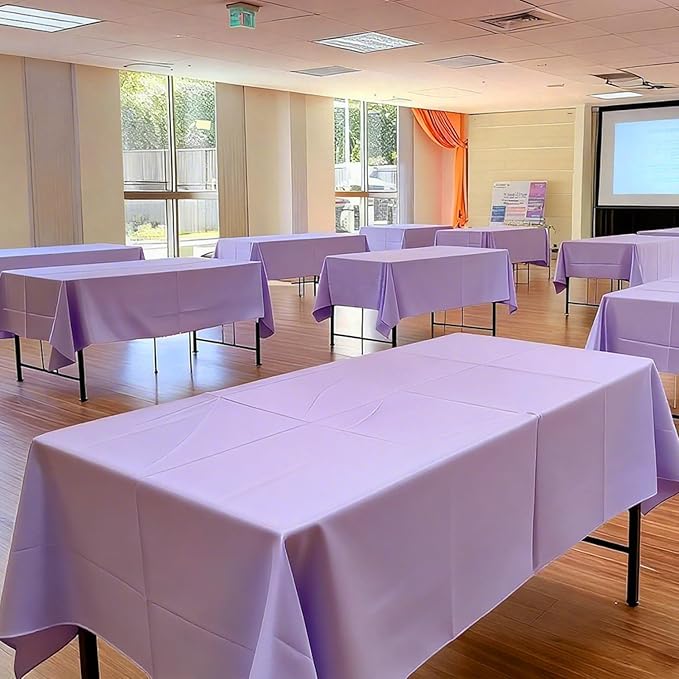 Purple Tablecloth - 3 Pack 54" × 108" Rectangle Disposable Light Purple Tablecloth, Lavender Waterproof Plastic Table Cover for Party, Wedding, Lavender Birthday Decoration
