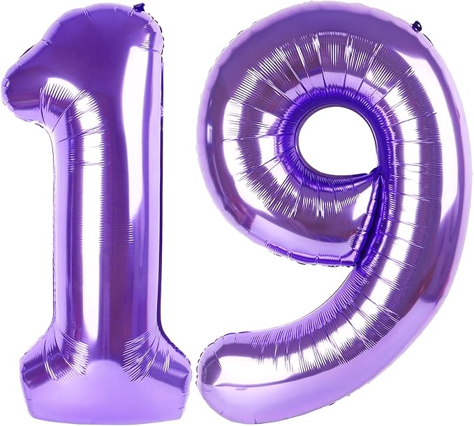 Purple Jumbo Number 19 Balloon 40 Inch, Boy Girl 19 Birthday Supplies, Foil Helium 19 Birthday Giant Balloon, Mylar Purple Number Balloons Anniversary Decorations