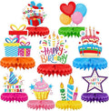 9 Pieces Birthday Table Decorations, Happy Birthday Decorations & Table Centerpieces for Kids Party Supplies, Colorful Honeycomb Table Toppers for Birthday Party