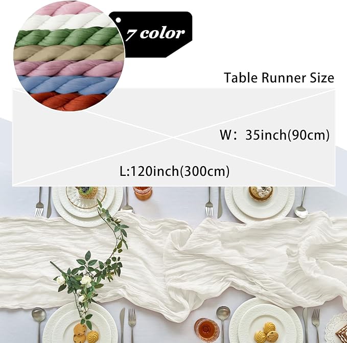 IVAPUPU 2 Pcs Cheesecloth Table Runner - 10ft Ivory White Easter Spring Boho Gauze Cheese Cloth Table Runners for Baby Shower Decoration Wedding Party Garden Farmhouse Decor