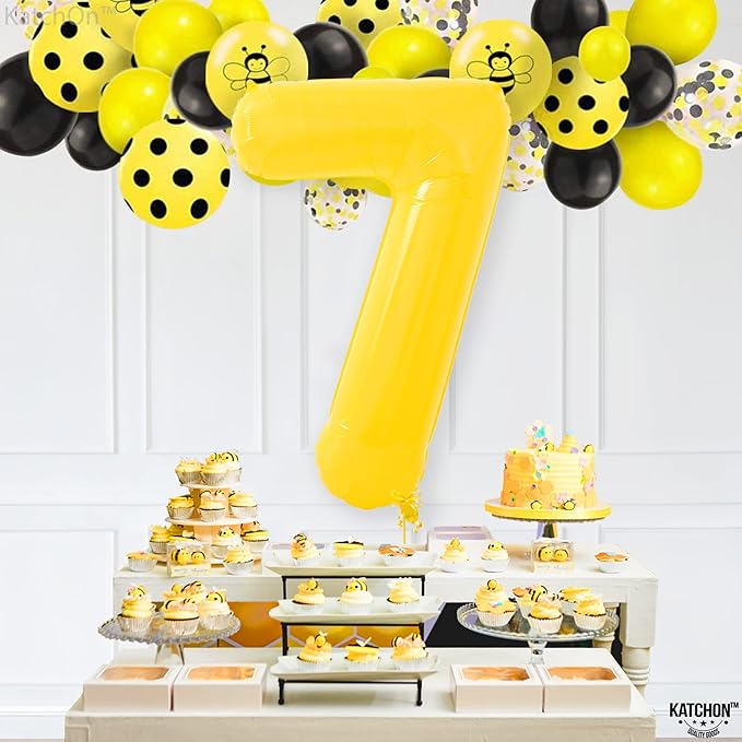 KatchOn, Giant Yellow Number 7 Balloon - 40 Inch | 7th Birthday Balloon for 7th Birthday Decorations | 7 Balloons for Birthday | 7 Year Old balloon for 7 Year Decorations
