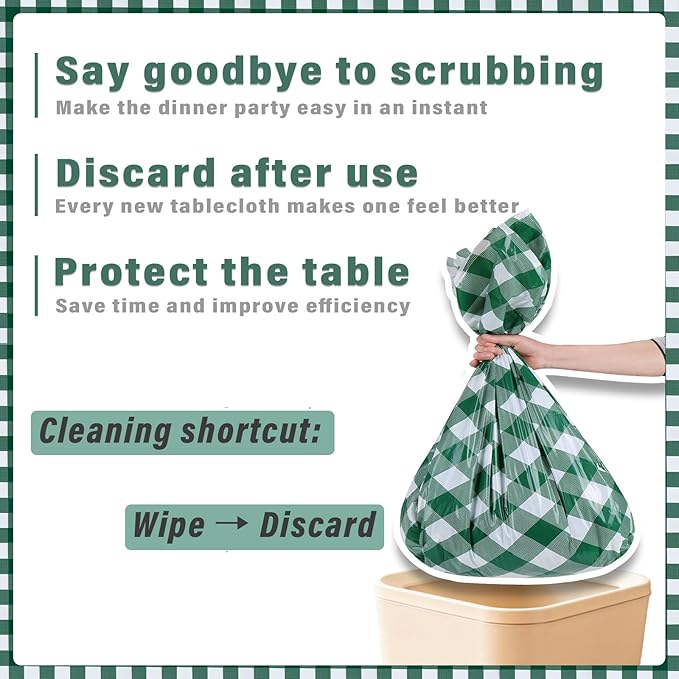 3 Packs Green Plaid Tablecloth 54 x 108 Inch Disposable Checkered Table Cloth Rectangular Waterproof Picnic Table Covers for BBQ Birthday Parties