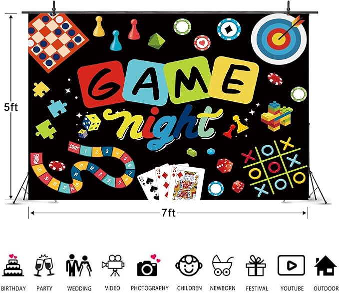 Imirell Game Night Backdrop 7Wx5H Feet Chess Card Game On Playing Puzzles Gamble Gamer Gaming Birthday Photography Backgrounds Photo Shoot Decor Props Decoration Polyester Fabric