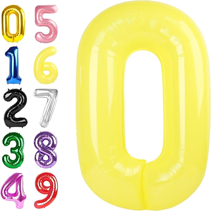 40 Inch Number Balloons, Yellow Balloons for Birthday Party Decoration, Foil Number 0 Ballon for 0, 10, 20, 100, 2026 Celebration, Birthday, Baby Shower, Anniversary Decor