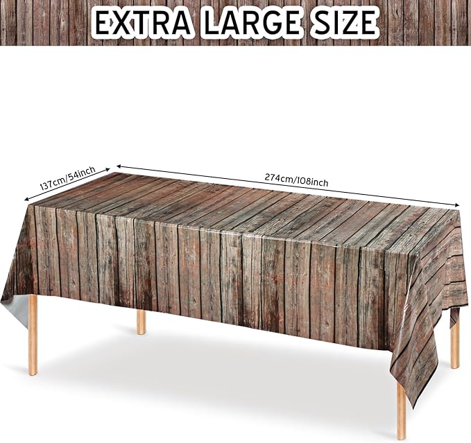 Tiamon 3 Pcs Western Party Tablecloth Western Cowboy Party Table Cover Cowboy Theme Plastic Tablecloth Wild West Wood Grain Table Cover for Birthday Baby Shower Decor (54 x 108 Inch)