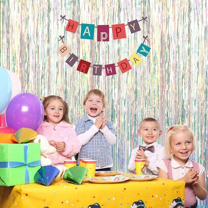 3 Pack Fringe Curtains Party Decorations,Tinsel Backdrop Curtains for Parties,Photo Booth Wedding Graduations Birthday Christmas Event Party Supplies (Transparent Rainbow)