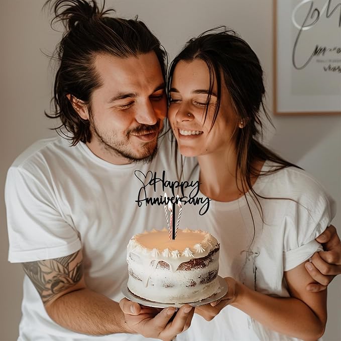 BEISHIDA Happy Aniversary Cake Topper Black Cake Decoration Company Anniversary Party Decoration for Wedding Anniversary Party for Men Women Cake Decorations Supplies