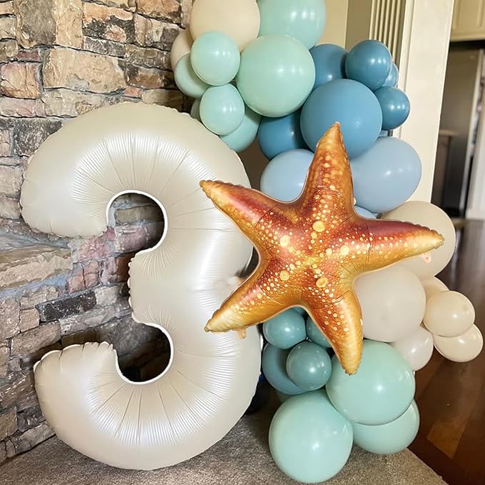 Starfish Balloons 4pcs 26inch Large Inflatable Star Fish Foil Balloon for Ocean Under the Sea Mermaid Themed Birthday Beach Party Decoration
