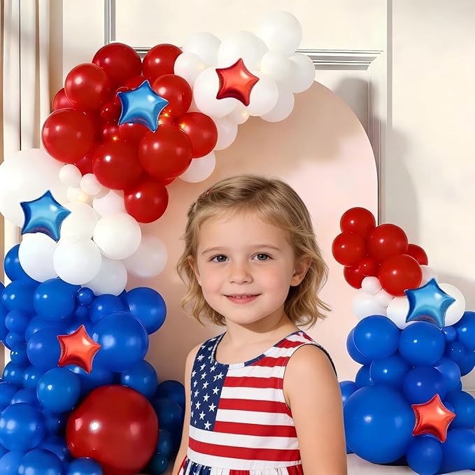 Red White Blue Balloon Garland Arch Kit 160Pcs Red White Blue Latex Balloons with Star Foil Balloons for 4th of July Nautical Patriotic Baseball Birthday Party Decorations