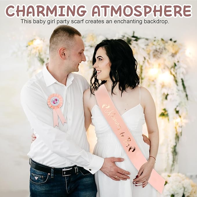 2 Pcs Baby Shower Decorations, Mommy to Be Sash and Daddy to Be Badge Set, It's a Themed Party Supplies for Baby Shower and Gender Reveal Decoracion (Champagne 2 Pcs)