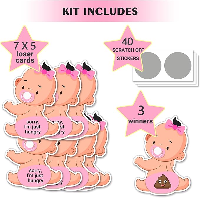 Baby Shower Games, Scratch Off Game, Silly Activity for Ice Breakers, Door Prizes, Baby Shower Activity and Idea, Fun and Easy to Play, 38 Cards