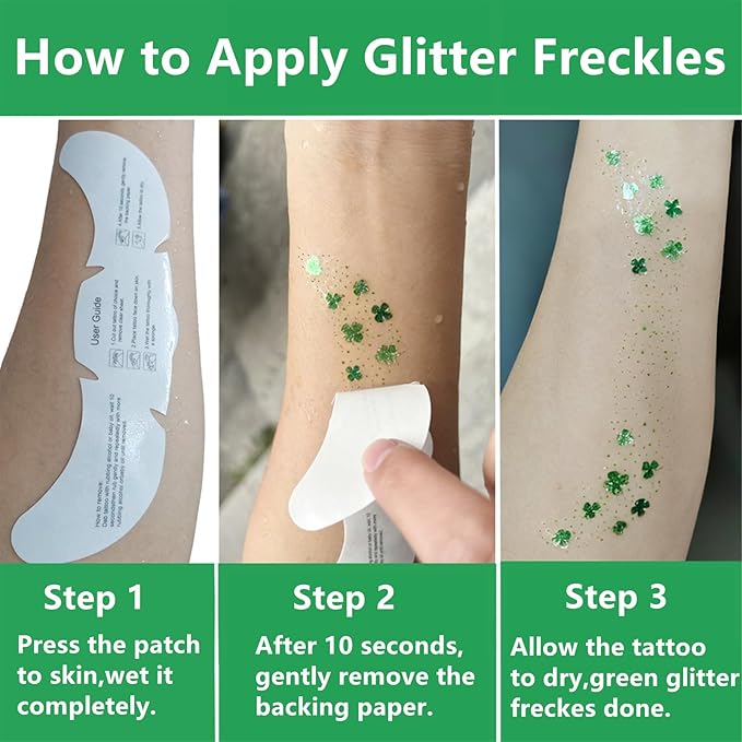 Go Ho Shamrock Glitter Freckles Face Tattoo,St Patricks Day Accessories - Freckles Sparkle,St Pattys Outfit Women Kids Face Stickers,Shamrock Green Glitter Stickers,6 PCS