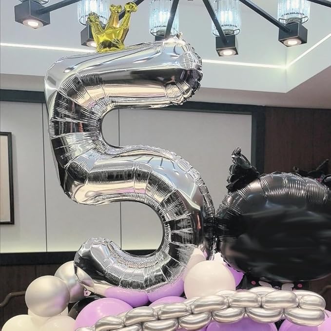 Silver Number 1 Balloon with Crown, 40 inch Silver Balloons Crown Balloon 0-9 for 1st Birthday Party Anniversary Decoration Supplies