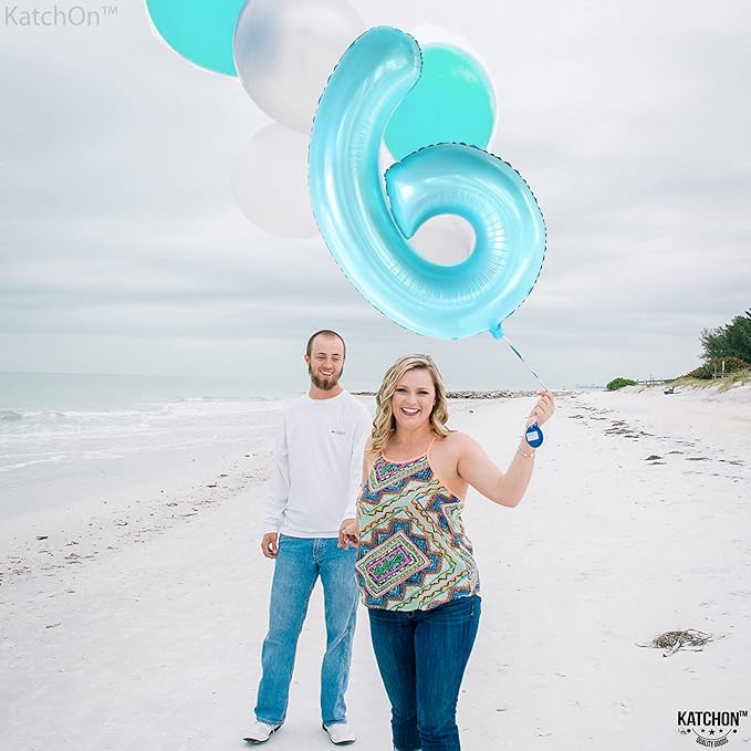 KatchOn Giant Light Blue Number 6 Balloon - 40 Inch, Pack of 1, Helium Supported, Unisex Children, Birthday, Number Balloon