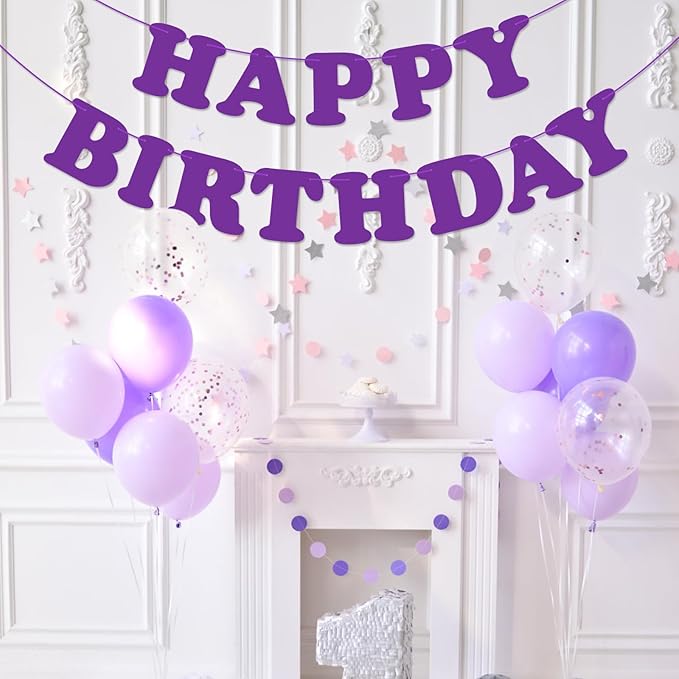 Purple Happy Birthday Banner Sign Birthday Backdrop Party Supplies for Kids Boys Girls Birthday Party Decorations