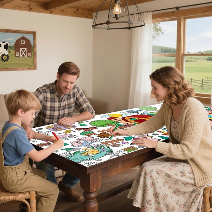 Farm Animal Party Giant Coloring Poster, 72 x 30 Inches Large Coloring Tablecloth Animals Drawing Roll Paper for Kids Farm Animals Themed Activity Wall Home Classroom Party Suppiles