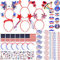 UMEELR 126Pcs Patriotic Party Supplies, 4th of July Party Accessories with Necklaces Headbands Shutter Glasses Flags Glow Sticks for 4th of July Independence Memorial Day Party Favor