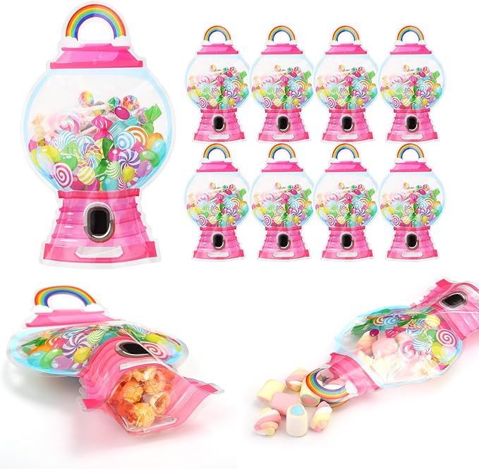 ReliThick 50 Pcs Candyland Goodie Bags with Handles, Sealed Plastic Bubble Gum Machine Treat Candy Bags Bulk Bubble Gum Gift Pouch for Candy Party Favors Snack Birthday Supplies Decorations