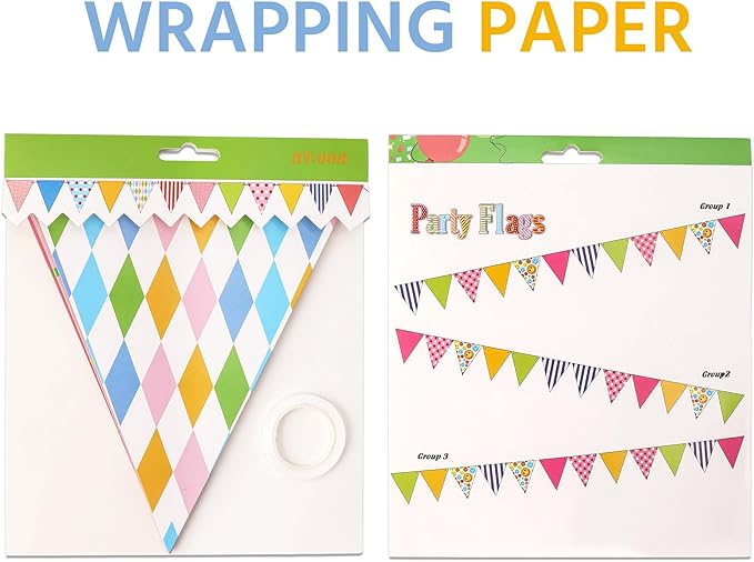 Colorful Paper Flag Banner, 24 Pcs Triangle Banner Birthday Garland with 32.8ft Ribbon, Smiley Face Pennant Flags for Kids Party, Nursery, Preschool Classroom Wall Decorations