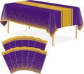 12 Pack Purple and Gold Tablecloth Party Decorations Plastic Purple Tablecloth Printed Gold Table Runner 54 x108 Inch Disposable Rectangle Table Cover for Birthday Wedding Graduation