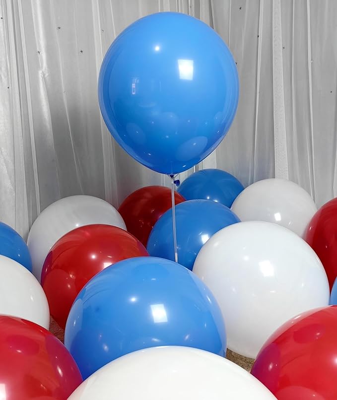 90 Pack Red White Blue Balloons 18 Inch Latex Party Balloon in Bulk for Patriotic Party Supplies, Memorial Day, 4th of July, Veterans Day, Wedding, Baby Shower