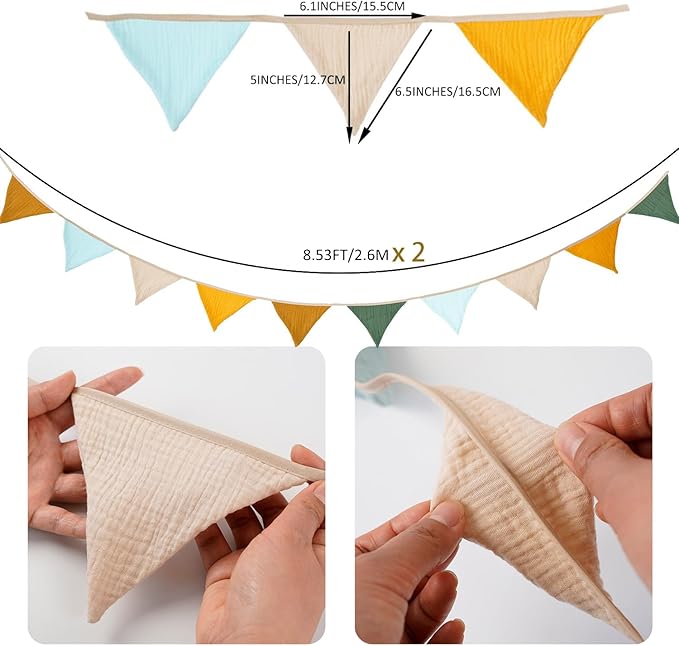 19.6ft Bunting Banner Triangle Flags Fabric, Garland Bunting Flag Banners for Birthday Wedding Shower Party Supplies Classroom Nursery Playroom Decor (Brown yellow 2PCS)