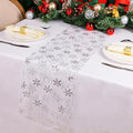Snowkingdom Christmas Snowflake Silver Table Runner 11 Inch x 100 Feet Sparkly Silver Foil Glitter Metallic Mesh Runners Dining Table Decorations for Seasonal Winter Xmas Festival Holiday Home Party