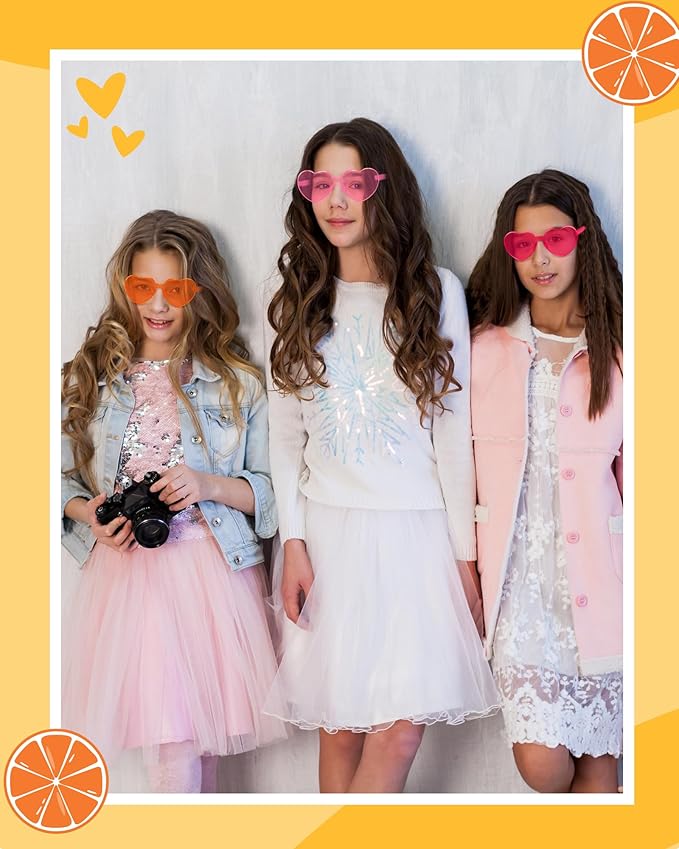 Photect 12 Pair Heart Shaped Sunglasses Neon Color Transparent Heart Glasses for Women Party Favor