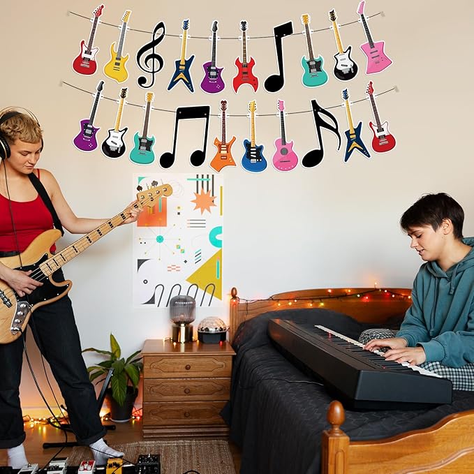 Hooqict Guitar Birthday Party Banner Music Themed Party Decorations Banner Garland Sign for Rock and Roll Guitar Birthday Decorations Supplies