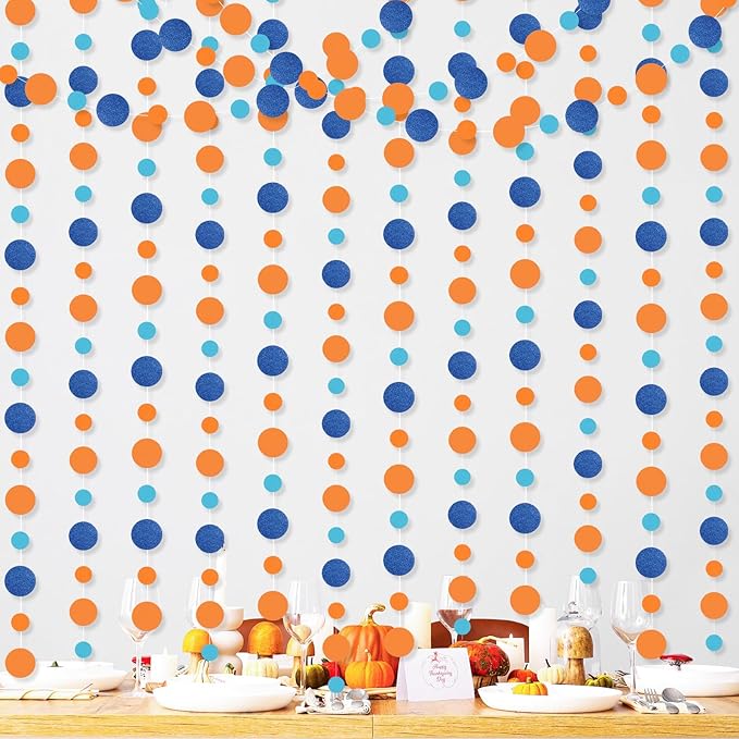 Outus 10 Pieces Orange,Blue Round Dots Garland Easter Graduation Party Hanging Decor Each Length 13.1ft Glitter Paper Dot Streamers for Birthday Wedding Classroom
