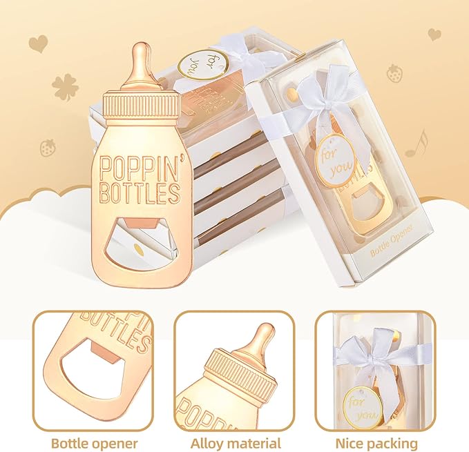 24PCS Baby Bottle Openers for Baby Shower Favors,Gifts,Decorations,or Souvenirs for Guests with Gift Box,Popping Design for Boy or Girl