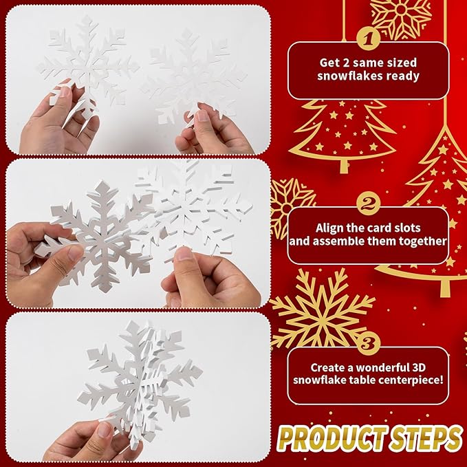 OuMuaMua 6 Set Snowflake Christmas Table Decorations - 12pcs White Wooden 3D Snowflake Decor Tabletop Centerpiece for Christmas Party Supplies Home Decor