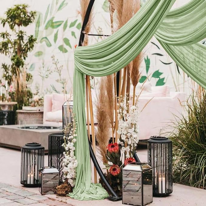 Wedding Arch Draping Fabric 30'' x 18FT Sheer Chiffon Arch Drape Backdrop 1 Panel Sage Green Drape for Easter Bridal Shower Baby Shower Photo Booth Church Decor Birthday Party Outdoor Decor